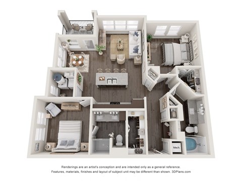a 1 bedroom floorplan is shown in this rendering